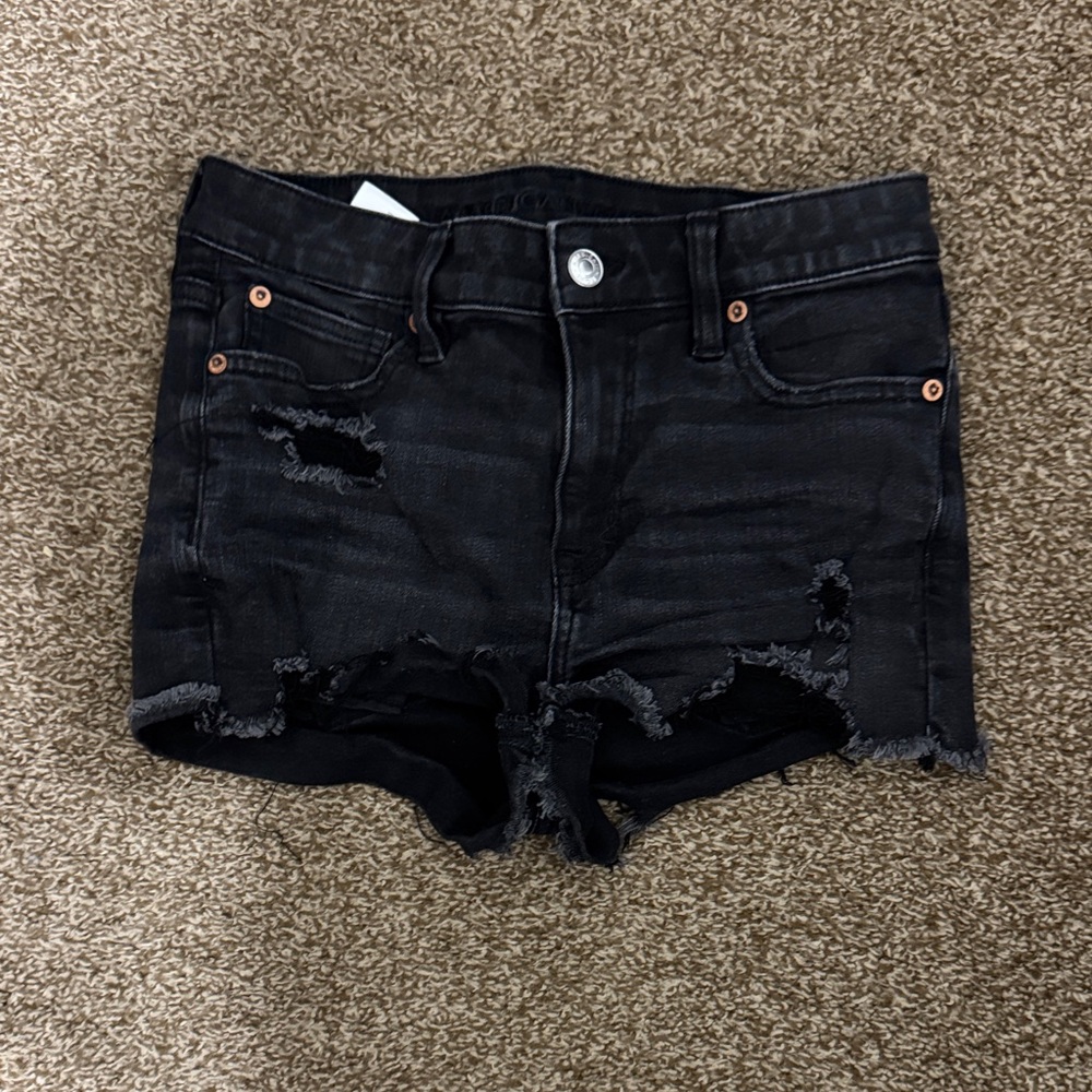 American Eagle Black Distressed Jean Shorts